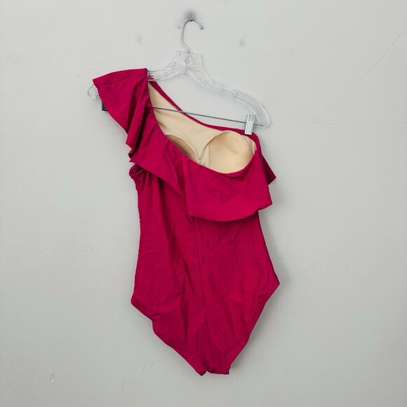 Kona Sol Red One Shoulder Ruffle Strap One Piece Swim Suit Women’s Size S - Picture 2 of 6